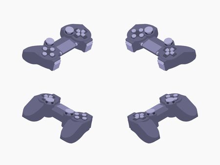 Set of the isometric black gamepads. The objects are isolated against the white background and shown...