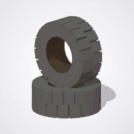 Old rubber tires against the white background. 3D lowpoly isometric vector illustrationのイラスト素材