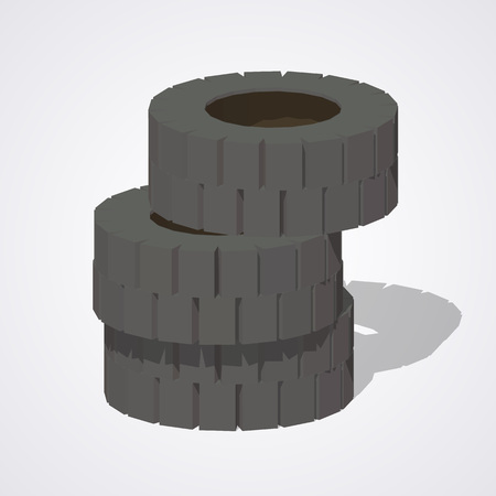Old rubber tires against the white background. 3D lowpoly isometric vector illustrationのイラスト素材