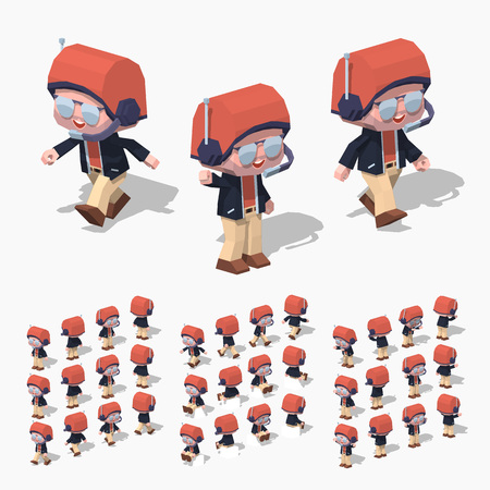 Pilot. 3D lowpoly isometric vector illustration. The set of objects isolated against the white background and shown from different sidesのイラスト素材