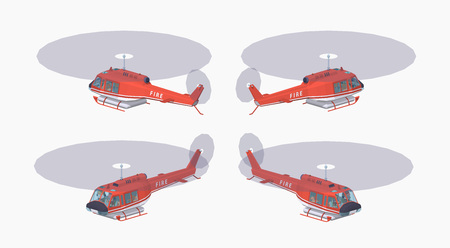 Fire helicopter. 3D lowpoly isometric vector illustration. The set of objects isolated against the white background and shown from different sidesのイラスト素材