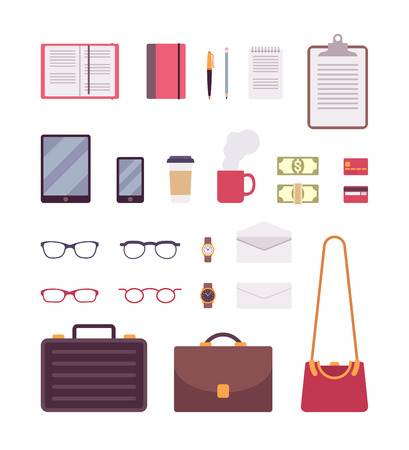 Set of business items isolated against the white background. Cartoon vector flat-style illustrationのイラスト素材