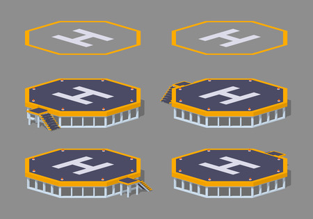 Heli pad. 3D lowpoly isometric vector illustration. The set of objects isolated against the grey background and shown from different sidesのイラスト素材