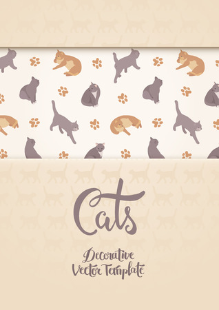 Vector decorating design with the cats. Colorful card template with copy spaceのイラスト素材