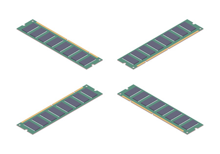 Isometric flat ram memory card. The objects are isolated against the white background and shown from different sidesのイラスト素材