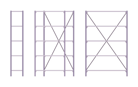 Set of metal silver standing rack shown from different positions. Cartoon vector flat-style illustrationのイラスト素材