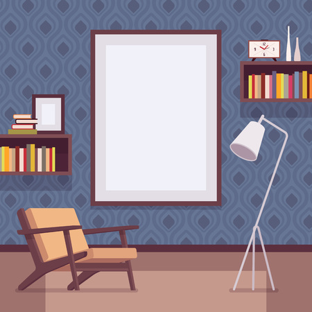 Retro interior with big wall frame for copy spaceのイラスト素材