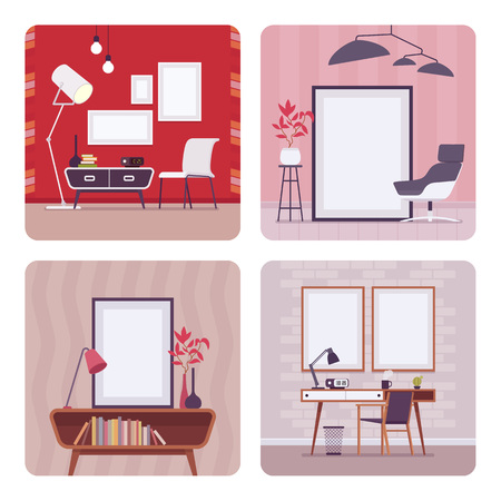 Set of retro interiors, frames for copyspace and mockupのイラスト素材