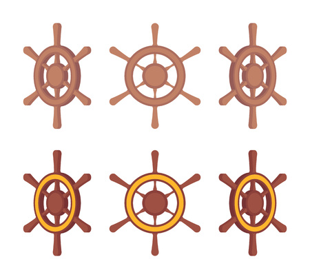 Set of wooden ship steering wheels in different sidesのイラスト素材