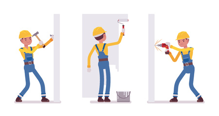 Set of male worker working with wallsのイラスト素材