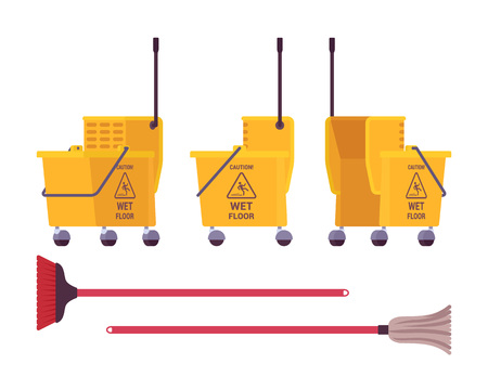 Yellow floor cleaning cart and mopのイラスト素材