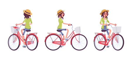 Young woman riding a bikeのイラスト素材