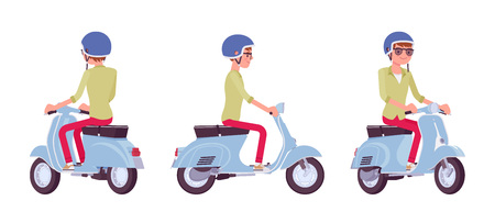 Handsome young man riding a scooterのイラスト素材