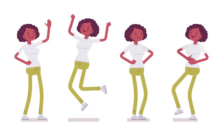 Set of black or african american young woman, positive emotionsのイラスト素材