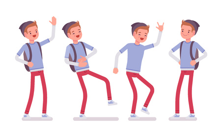 Teenager boy in standing pose, positive emotionsのイラスト素材