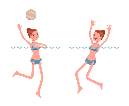 Water polo young woman playing setのイラスト素材