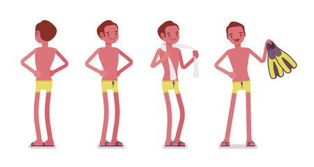 Standing young man with towel and flippers setのイラスト素材