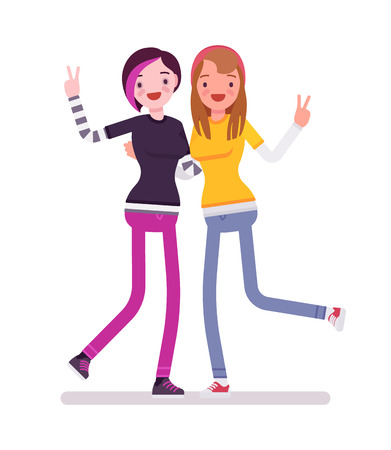 Young women showing v-signのイラスト素材