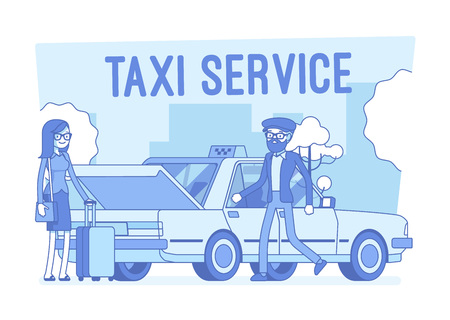Taxi service. Lineart concept illustrationのイラスト素材