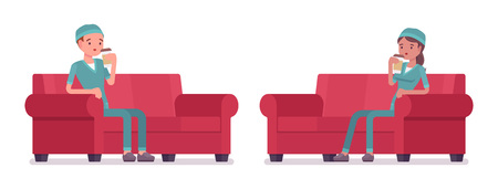 Male and female nurse restingのイラスト素材