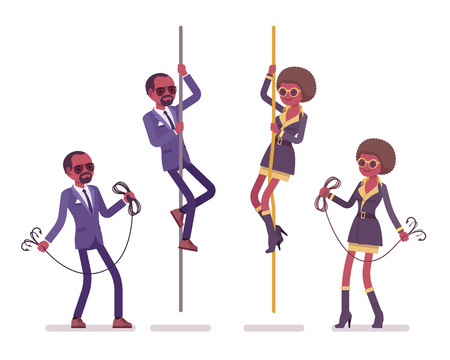 Secret agent black man and woman, spies rope climbingのイラスト素材