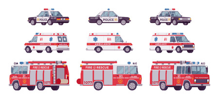 Police car, ambulance, fire truck set
