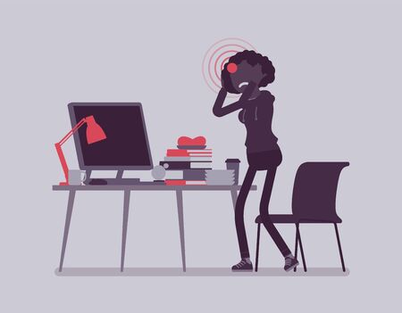 Female freelancer suffering with headache and migraine.のイラスト素材