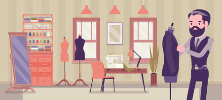Small scale business-owner, privately owned tailor shopのイラスト素材