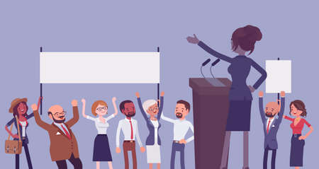 Motivational business speech, inspiring charismatic female leader, rear viewのイラスト素材