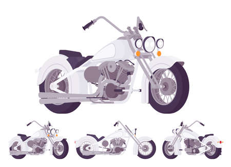 Chopper custom grey classic motorcycle, bobber bikeのイラスト素材