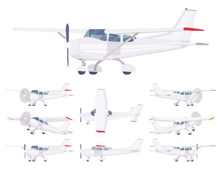 Light aircraft, empty white decor for corporate plane setのイラスト素材