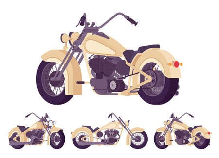Chopper custom beige decor classic motorcycle, bobber bikeのイラスト素材