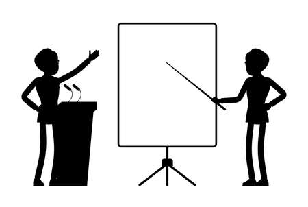 Male black silhouette, boss, businessman, office worker at tribune, boardのイラスト素材