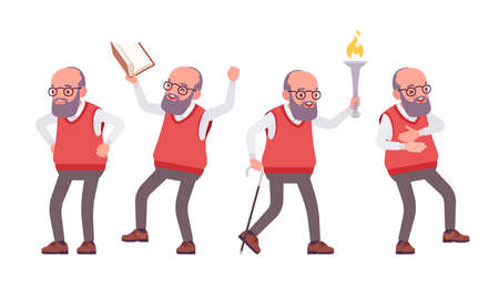 Old teacher, positive emotions, male senior professor, university, school tutorのイラスト素材