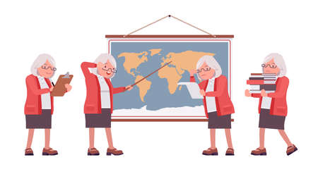 Old teacher, female senior professor, university, school tutor at mapのイラスト素材