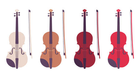 Violin set with bow, bowed stringed musical instrument setのイラスト素材