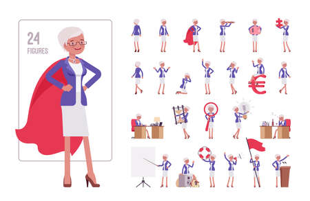 Attractive old woman, elderly businesswoman character set pose sequencesのイラスト素材