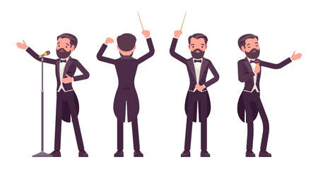 Musician, elegant tuxedo man singing, professional conducter with batonのイラスト素材