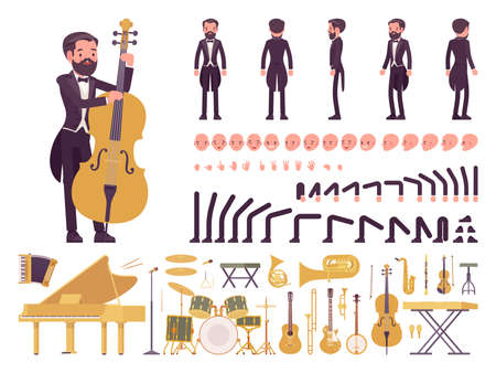 Musician, tuxedo man playing classical music, musical instruments, construction setのイラスト素材