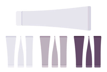 Plastic cosmetic tube, toothpaste bottle empty white, grey, black setのイラスト素材