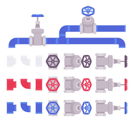 Piping and plumbing fittings, tube joints, pipe sections setのイラスト素材