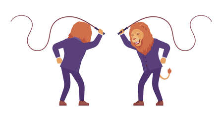 Male lion, large wild animal head, tail human whip swingのイラスト素材
