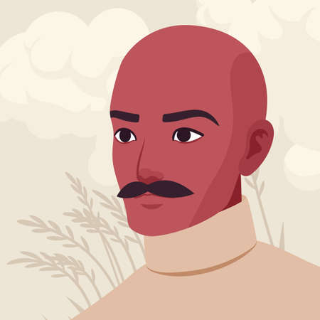 Handsome confident guy, spanish man, Latin America person portrait. Office man, business casual look smart in beige turtleneck sweater, social media profile picture. Vector flat style illustrationのイラスト素材