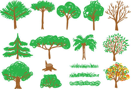 Children's drawing - tree and grassのイラスト素材