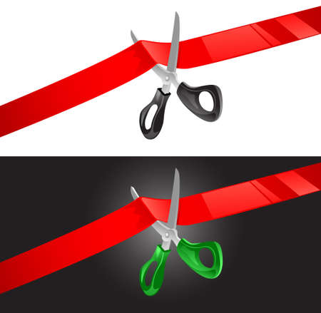 illustration of scissors cutting red ribbonのイラスト素材