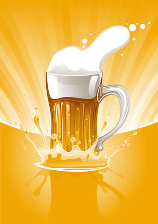 full mug fresh beer on gold backgroundのイラスト素材