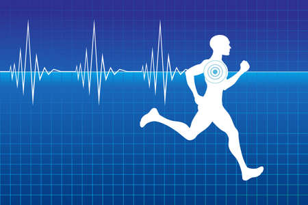 Running athlete on monitor with line of heartbeat. illustration can be scale to any size and easy to edit.のイラスト素材