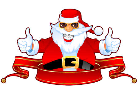 Cheerful Santa Claus in Sunglasses over Red Christmas Ribbonのイラスト素材