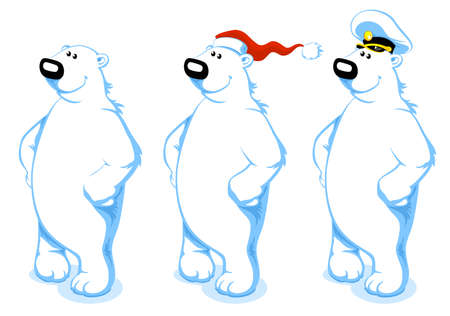Three Happy Polar Bears with Santa's and Captain's hatのイラスト素材