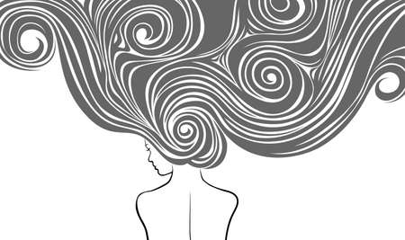 Woman with very long and stilysh hairsのイラスト素材